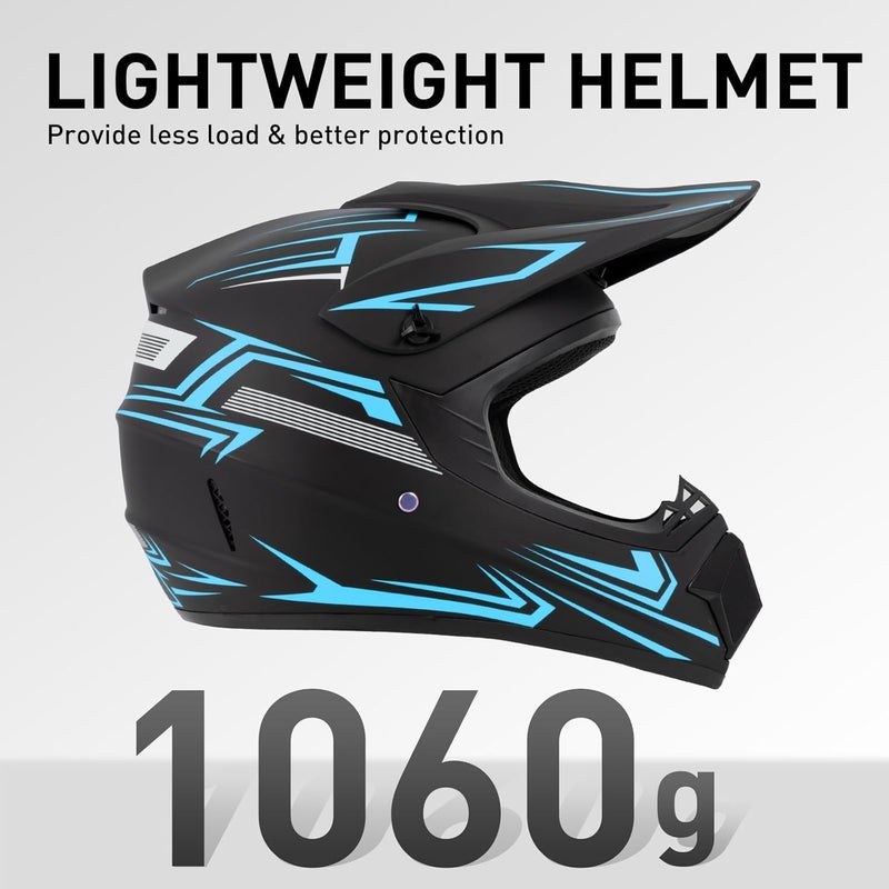 Spark DOT Approved Youth Motocross Helmet Kids Dirt Bike Helmets - Full Face, Lightweight & Breathable for Off-Road E-Bike BMX MX ATV (with Gloves Goggles Mask) 4Pcs Set, Black Blue, Small(55-56cm) - Image 5